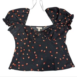Topshop Black Top with Red Floral Accents
